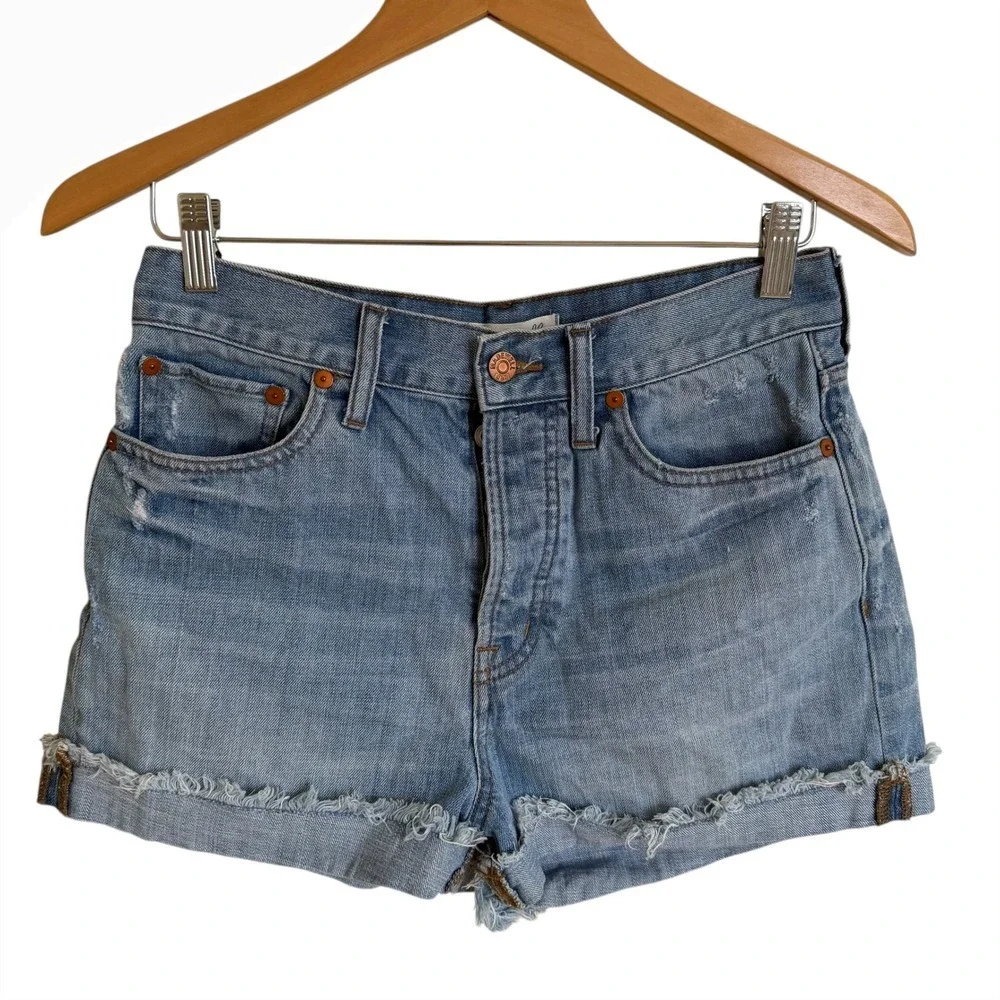 Madewell High Rise Denim Shorts Distressed Frayed Hem‎ Button Fly Size 27